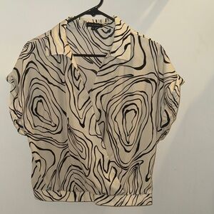 Pleione Cream and Black Swirl Pattern Blouse